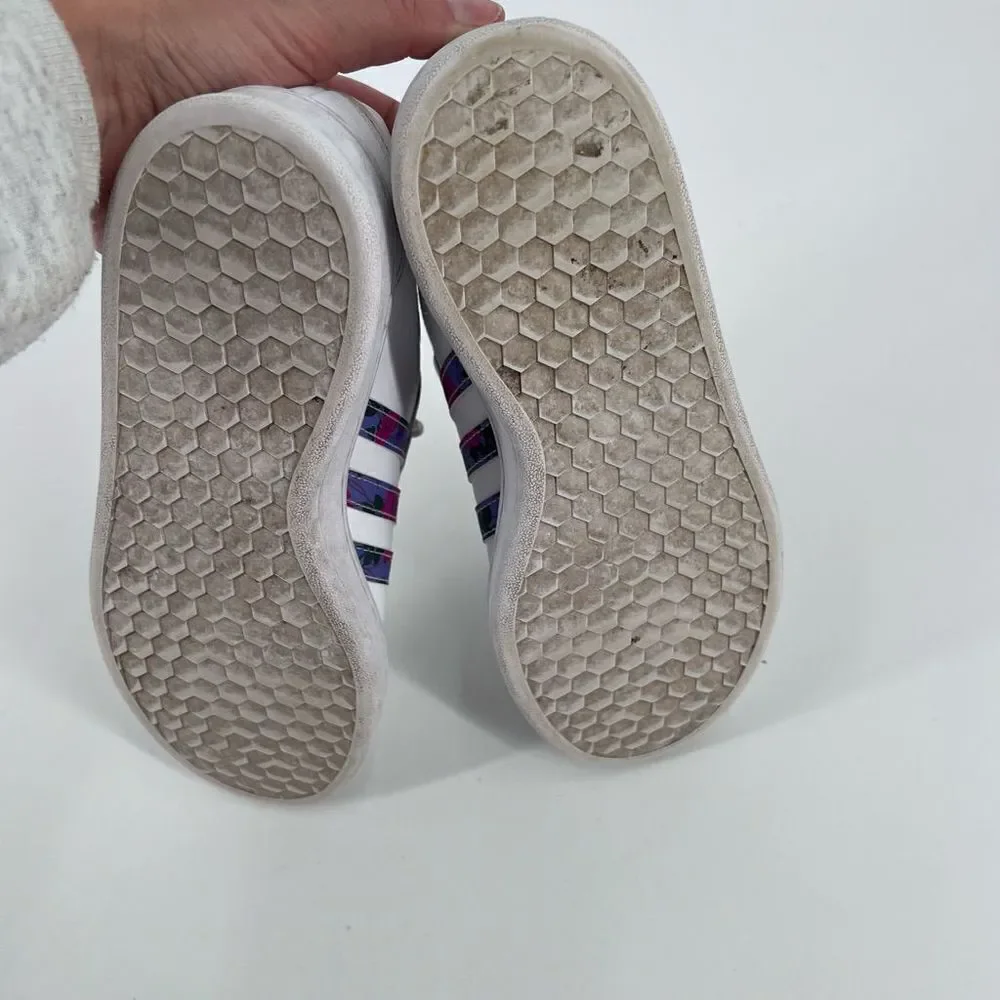 Adidas Grand Court Sneakers Womens 6.5‎ White Floral Print Low Top Tennis Shoes